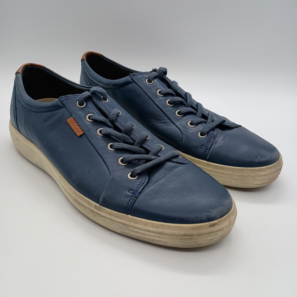 ECCO Soft 7 Mens Navy Blue Leather Low Top Sneakers Size EU 47 US 13.5